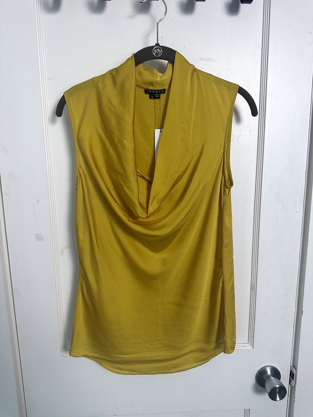 NWT Theory Codey Silk Cowl Neck Tank Top, Solar Yellow (S)